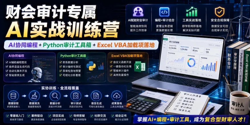 财会审计专属AI实战训练营｜AI协同编程+Python审计工具箱+Excel VBA加载项落地(更新0710)-e家网