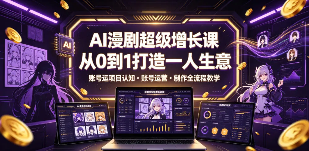 AI漫剧超级增长课，从0到1打造一人生意，项目认知・账号运营・制作全流程教学-e家网