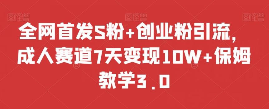 全网首发S粉+创业粉引流，成人赛道7天变现10W+保姆教学3.0【揭秘】-E家云商