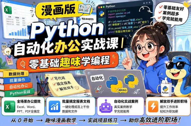 漫画版Python自动化办公实战课｜零基础趣味学编程，全场景办公提效、批量搞定报表文档、解放双手进阶职场-e家网