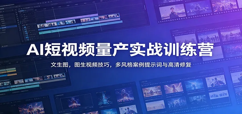 AI短视频量产实战训练营：文生图，图生视频技巧，多风格案例提示词与高清修复-e家网