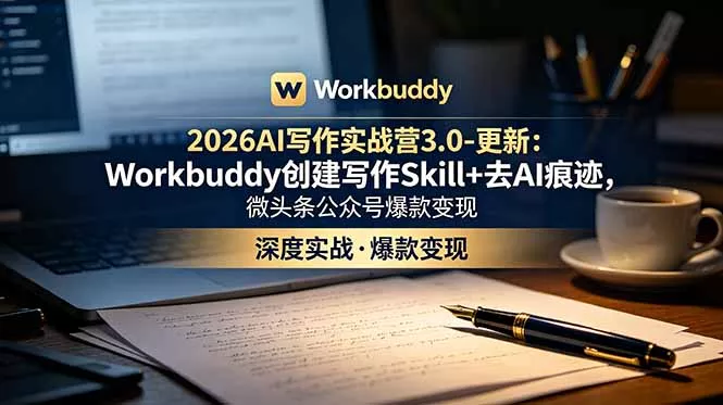 2026AI写作实战营3.0-更新：Workbuddy创建写作Skill+去AI痕迹，微头条公众号爆款变现-e家网