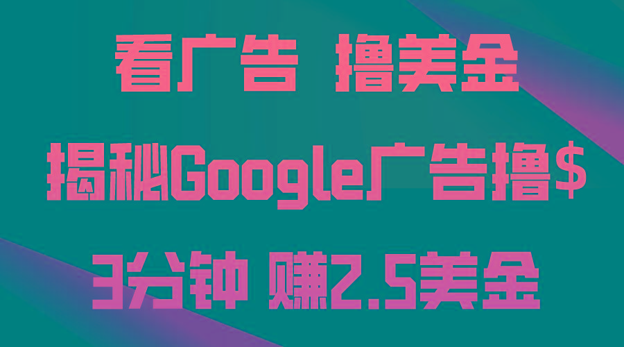 看广告，撸美金！3分钟赚2.5美金！日入200美金不是梦！揭秘Google广告...-E家云商