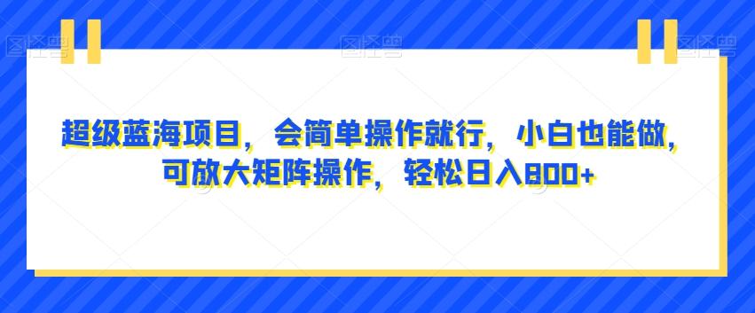 超级蓝海项目，会简单操作就行，小白也能做，可放大矩阵操作，轻松日入800+，-e家网