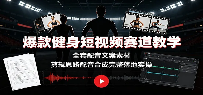 爆款健身短视频赛道教学：全套配音文案素材，剪辑思路配音合成完整落地实操-e家网